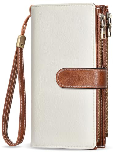 VOBUKE Carteras Mujer Grandes Monedero Piel PU Vintage Billetera Largo con 16 Ranuras Bloqueo RFID Carteras Mujer monederos Larga con Cremalleras y Correa de Muñeca
