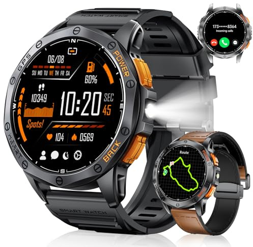 SUNKTA DM1 Montre Connectée Homme GPS, La Boussole/Lampe De Poche LED, 1.43 AMOLED Smartwatch, 170+Sportifs/Podometre/IP68 Etanche Montre Running Homme, Smart Watch avec Android iOS
