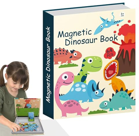 Dinosaurier Magnetspiel – Lernpuzzle Für Kinder, Pädagogisches Spielzeug, Motorikförderung | Buntes Reisespielbuch Für Vorschule, Haus, Schule, Mädchen