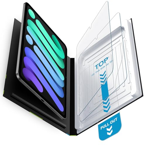 Mothca Protector de pantalla mate para iPad Mini 7/6 (8,3 pulgadas), 2 unidades de vidrio templado 9H con antideslumbrante, antihuellas y caja de montaje 2 en 1 con limpieza de polvo