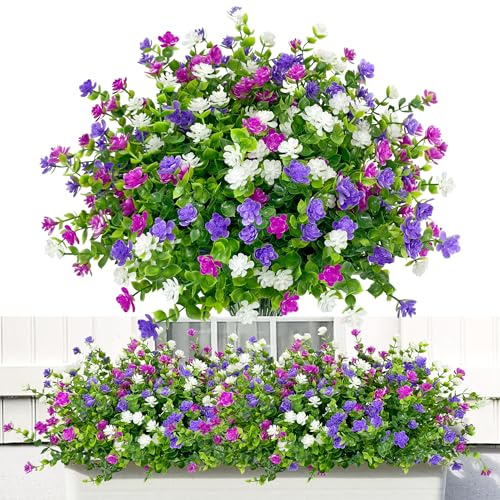 ROLLWAY 12 Bündel Künstliche Blumen Balkon Kunstblumen für Draußen, Kunstpflanzen Outdoor Wetterfest Balkonpflanzen Balkonblumen Plastikblumen UV-beständig für Außen Balkonkasten Außenbereich