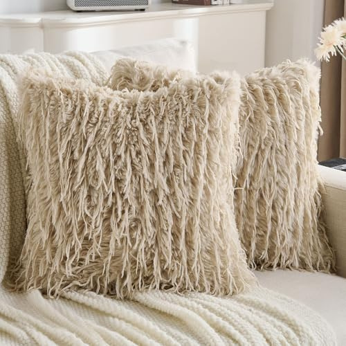 YSTELLAA Federe Cuscini Divano 60x60 Effetto Piuma, 2 Pezzi, Albicocca | Tessuto Identico Fronte/Retro, Forma Corazón Cerniera, Federa Cuscino Decorazione per Divano Soggiorno Camera Da Letto