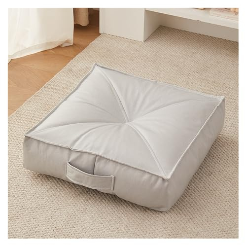 Premium Extra Dickes Bodenkissen aus luxuriösem Kunstleder für Meditation, Yoga und Entspannung im Wohnzimmer und Schlafzimmer (Grau, 50 x 50 x 15 cm)
