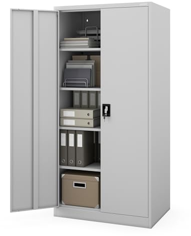 Jan Nowak Metallschrank abschließbar Büroschrank Werkstattschrank Dokumentenschrank Ordnerschrank aus Stahl 185 x 60 x 90 cm, Aktenschrank mit 4 verstellbaren Regalböden