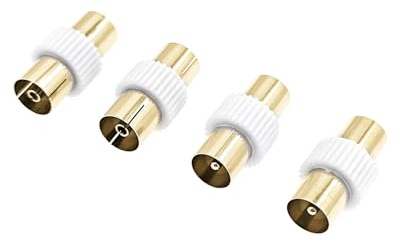 JZK Confezione 4 connettori per cavo coassiale per antenna TV, 2 adattatori coassiali RF maschio-maschio e 2 adattatori femmina-femmina, invertitore genere placcato oro per TV, satellite, lettore DVD