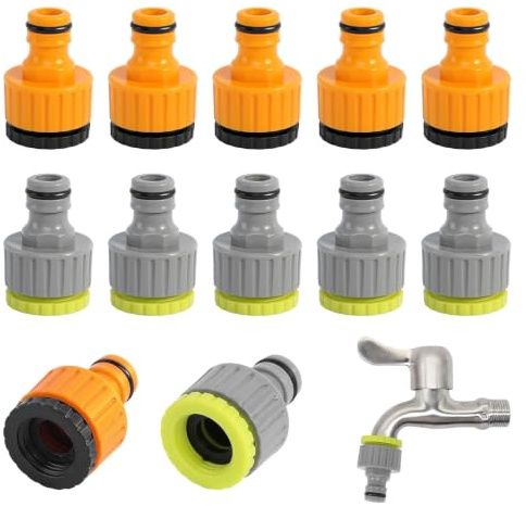 Bogoro 1/2”et 3/4”Set de Raccord de Tuyau pour L'irrigation de Jardin, 12 Pièces Raccord Robinet, Connecteur Fileté pour Connecter un Tuyau D'eau, Convient à L'arrosage Des Jardins et Des Pelouses (Ja