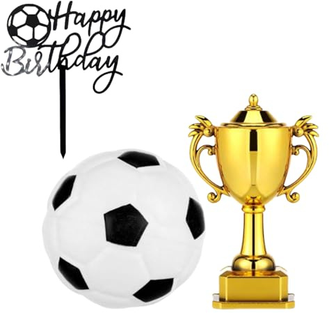 Football Cake Decorations Set, Mini Trophies and Plastic Football, Boys Birthday Party Supplies, Football Themed Cake Topper with Plastic Trophies, Mini Football for Sports Events