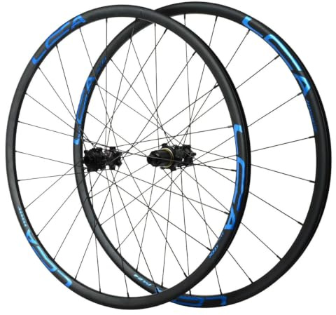 26 27.5 29 Tum Genomgående Axel Mountainbike Hjulset 15×100/12×142mm Aluminiumlegering Fälg 24H Skivbroms Cykelhjul Kompatibel 7-12 Hastighetskassett(Black-Blue,27.5)