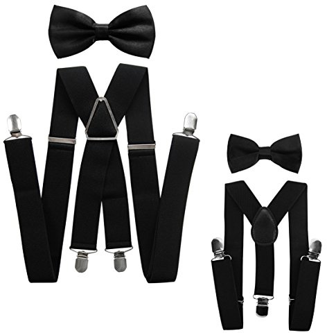 axy® Vater-Sohn Partnerlook Hosenträger mit Fliege Set für Herren-Damen-Kinder (Schwarz (Herren 3,5cm + Kinder Hosenträger Breit 2,5cm))