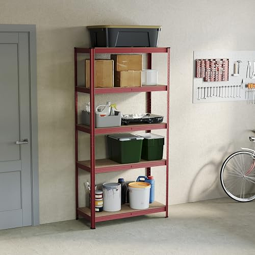 Home Vida Étagère de Garage Shelving Unit 5 Niveaux – Rouge, H: 1800mm, L: 900mm, Capacité 875kg, Rangement Robuste Maison/Atelier