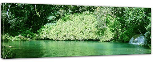 Keilrahmenbild - See im Dschungel - Bild auf Leinwand 120 x 40 cm - Leinwandbilder Bilder als Leinwanddruck Landschaften Natur Tropen - grüner Teich