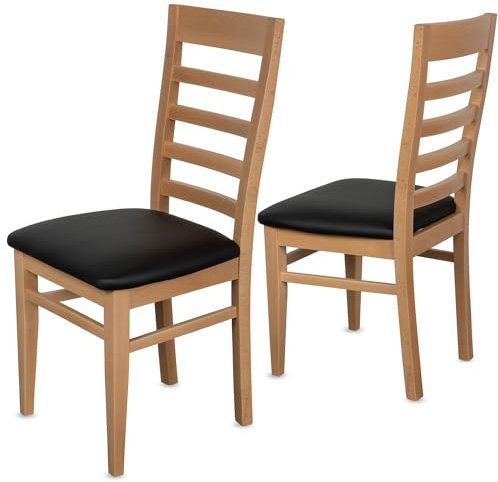 Staboos CH62 Esszimmerstuhle 2er Set Holz Stuhl bis 150 kg - Fertig montiert - Küchenstuhl gepolstert - massiv Holz Buche (Natur - Schwarz)