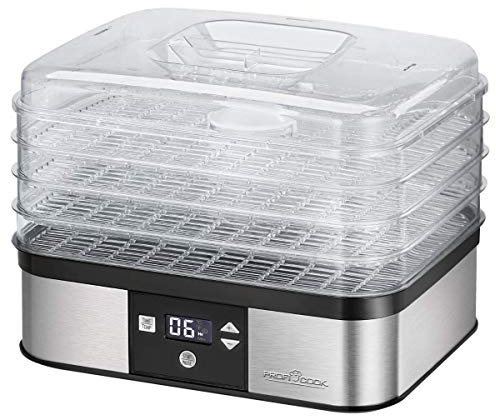 ProfiCook PC-DR 1116 Dörrautomat, 7-stufige elektronische Temperatureinstellung, Umluftgebläse, Umluftfunktion, Timer, LCD-Display, variabler Einsatz, Edelstahlgehäuse, 350 Watt