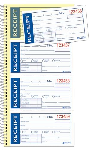 Adams Skriv n' Stick kvittobok, 2-delar, självsäker, vit/kanariefågel, 13 cm x 11 cm, spiralbunden, 200 set per bok, 4 kvitton per sida (SC1152WS)