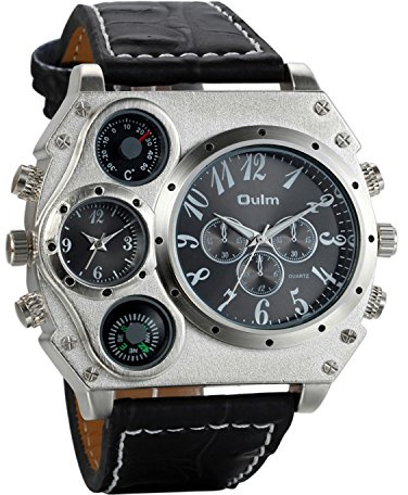 Avaner Men's Leather Wrist Watches: Big Face Dual Time Zone Oversized Large Dial Leather Strap Analog Quartz Watch