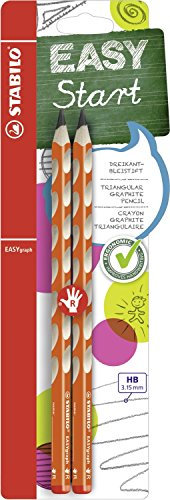 STABILO - Ergonomischer Dreikant-Bleistift für Rechtshänder - EASYgraph in orange - 2er Pack - Härtegrad HB