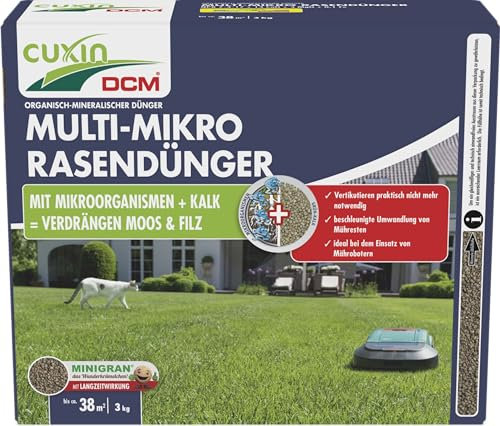 CUXIN DCM Multi-Mikro Rasendünger - Langzeit Rasendünger - In MINIGRAN® TECHNOLOGY - Mähroboter - organisch-mineralischer NPK-Dünger - 3 KG für 30qm