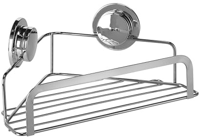 Croydex Stick 'N' Lock Adhesive Corner Shower Caddy - No Drill Shelf for Shower or Bathroom with Sticky Pad, 5 Year Rust Free Guarantee with Chrome Plated Mild Steel