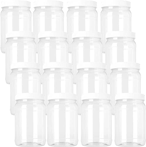 Fasmov 6 Pack 500ml Plastic Storage Jars Wide Mouth Refillable Clear Storage Jars with Screw on Lids for Slime Making Cosmetic DIY Crafts Kitchen Storage