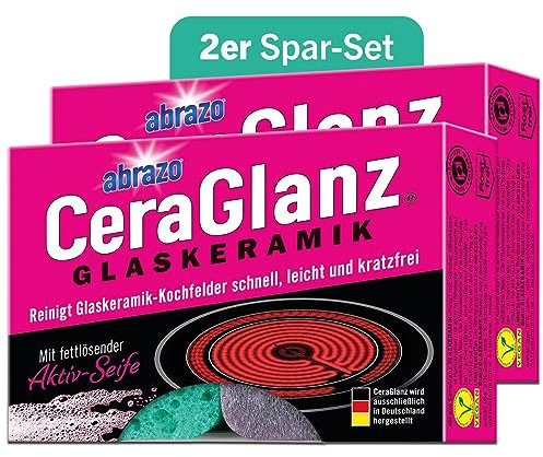 abrazo CeraGlanz Glaskeramik - 4 Ceranfeldreiniger 2x2 Stk. - antibak. Glaskeramik Reiniger, Ceranfeld Reiniger, Herdreiniger, Herd kratzfrei reinigen