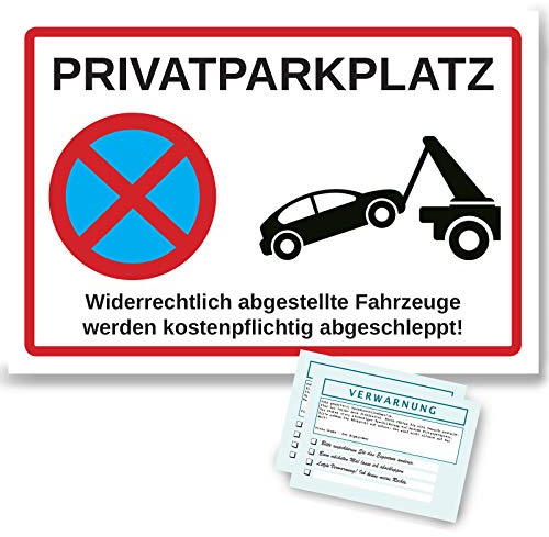 Hochwertiges Privat-Parkplatz Schild aus Aluminium, parken verboten + 2 Gratis Parkkarten Blöcke | Stabiles Parkverbot-Schild 200x300mm auf 3mm Alu-Verbundplatte Halteverbot | Hinweisschild