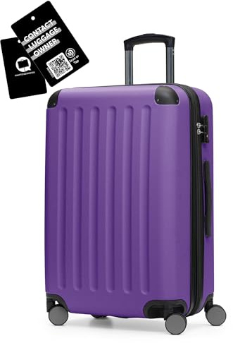Hauptstadtkoffer Spree - Mittelgroßer Hartschalenkoffer + Digitaler Gepäckanhänger, TSA, 4 Rollen, Koffer, Trolley, Rollkoffer, Reisekoffer, Volumenerweiterung, 65 cm, 74 Liter, Lila