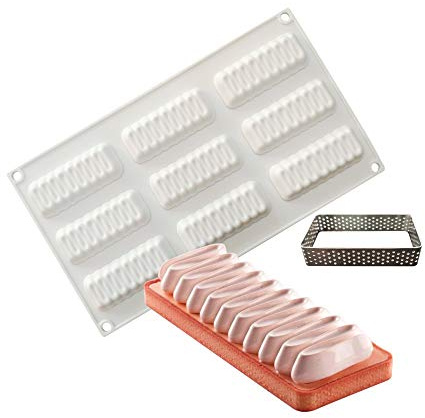 Stampo in silicone Stampi per torta 3D Stampi per dolci Stampo fai-da-te, strumento rettangolare croccante in acciaio inossidabile, forma a onda a 8 fori
