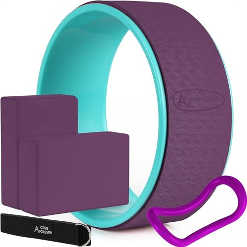 ACTIVE FOREVER 5 in 1 Yoga Block Set - Enhance Balance and Flexibility with Yoga Blocks, Strap, Wheel, and Stretch Ring - Your Complete Solution for Improved Well Being(Purple)