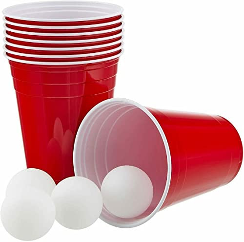 HOT BARGAINS 50 X Red Party Cups Size 16oz / 500ml + 12 FREE Ping Pong Balls - Sealed Boxed Packaging Reusable Plastic