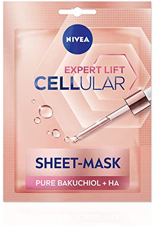 NIVEA Cellular Expert Lift Pure Bakuchiol Sculpting Face Sheet Mask (1pc), Wrinkle-Reducing Face Mask Firms and Improves Texture, Cleansing Face Mask with Hyaluronic Acid