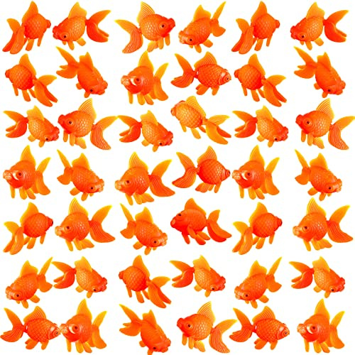 Sratte 60 Pcs Plastic Floating Fake Goldfish Aquarium Decor, Orange Color