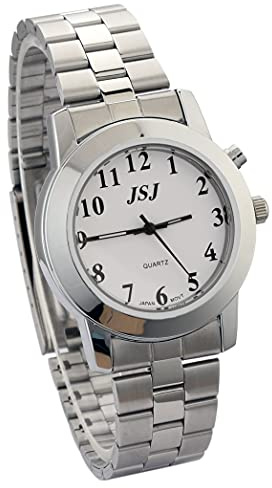 VISIONU Montre Parlante Analogique avec Alarme Annonce de l'heure et Date en Français pour Aveugle et Les Personnes Malvoyant, Bracelet Deux Tons en Acier Inoxydable