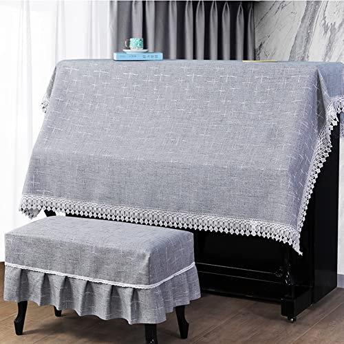 Klavierabdeckung, Baumwoll-Leinen-Klavierabdeckung, halbe Abdeckung, Klavierabdeckung, High-End-Spitze, Klavier-Staubschutz, universell (Color : A, Size : Piano+Single Stool Cover)
