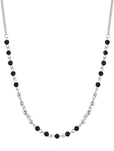 day.berlin Damen Halskette Iris 42+5cm | Kugel Kette mit schwarzen Achat Perlen (4mm) in Silber und Gold 18k vergoldet, 316L Edelstahl nickelfrei und wasserfest