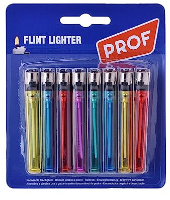 PROF - Lot de 8 briquets, Multicolore, Transparent