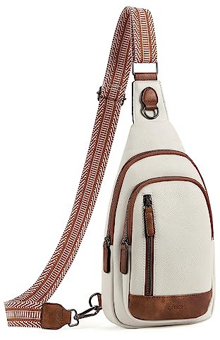 CLUCI Sac de Poitrine pour Femme, Sac bandoulière Sac Banane Femme PU Cuir, Petit Sac de Sport Sac a Main pour Homme Sports de Plein air, Voyage, Shopping avec bandoulière réglable, Beige avec Marron