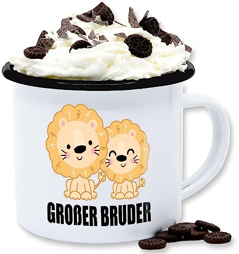 Emaille Tasse Blechtasse - Tassen - Löwe - Großer Bruder - 300 ml - Weiß Schwarz - big brother bester große brüder gro er bruder geschenk für großen grosser 2023 größeren grosse 2024