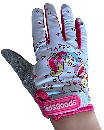 Fahrradhandschuhe Kinder Mädchen zwischen 5-8 Jahre, Größe M, Vollfinger Fahrrad Handschuhe - Sommer Radsporthandschuhe für Urlaub, Touren, Fingerschutz für unsere Kleinsten Einhorn Unicorn
