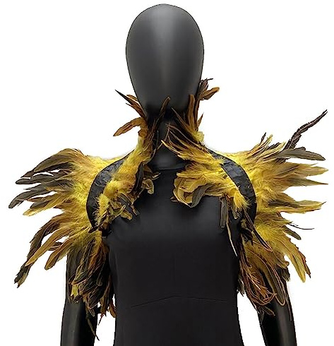 Surakey Gothic Feder Achselzucken Schal Poncho Halloween Party Kostüm Epauletten Shrug Kragen,Damen Feder Umhang Cape Federboa Feder Schal Gothic für Halloween Cosplay Verkleidung