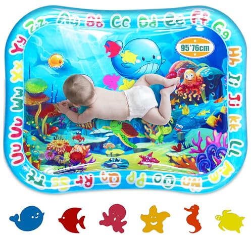 Tappetino Gonfiabile per Neonati XXL 95x76cm / 37x30inch Tappetino d'Acqua per Bambini 3 6 9 12 Mesi, Tappeto Sensoriale per Risveglio, Tappetino per Giochi d'Acqua per Neonati da 3 a 24 Mesi