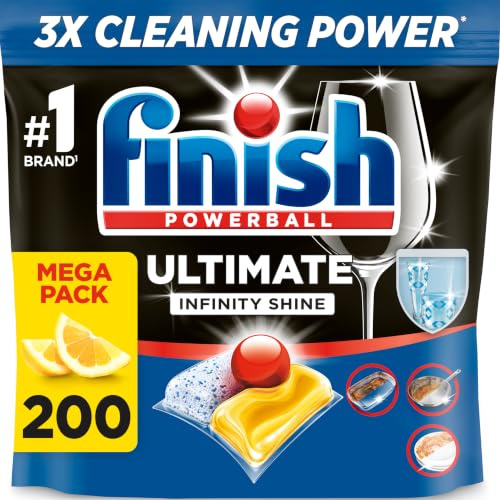 Finish Dishwasher Tablet, Ultimate Infinity Shine, 200 Tabs (100 x 2 pck), Lemon Sparkle, Clean & Shine Detergent Tabs, Tough on Grease Stains, Effective for Short Eco Cycle