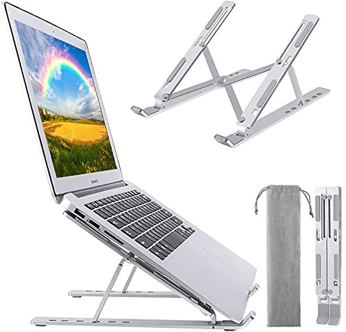 HUIYOPU Support pour Ordinateur Portable, Support PC Portable à 7 Niveaux Réglables, Bureau d'ordinateur Ventilé en Aluminium pour Ordinateur Portable, AntidRapant en Silicone 10-15.6'' (Argent)