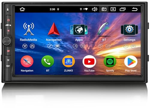 erisin 4GB + 64GB Android 14 8 Core Radio Coche Doble DIN Autoradio Universal 2 DIN también para Nissan Soporte Carplay Android Auto GPS DSP Bluetooth 5.0 WiFi Dab+ IPS DVR OBD GPS Navegador