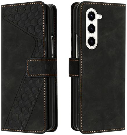JayModCase Case for Samsung Galaxy Z Fold 5 with Screen Protector, Flip Wallet PU for Galaxy Z Fold 5 cover [Card Holder] [Magnetic Closure] [Kickstand] 360 Shockproof Protective Case - Black