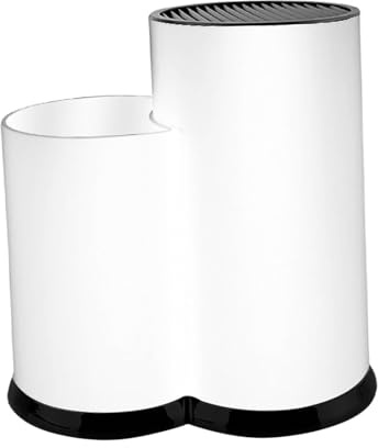 MagiDeal Porte-Couteaux Porte-Bloc de Couteaux Porte-argenterie Rangement d'ustensiles de Cuisine Ferme pour comptoir Porte-ustensiles Support de séchage de, Blanc 2 emplacements