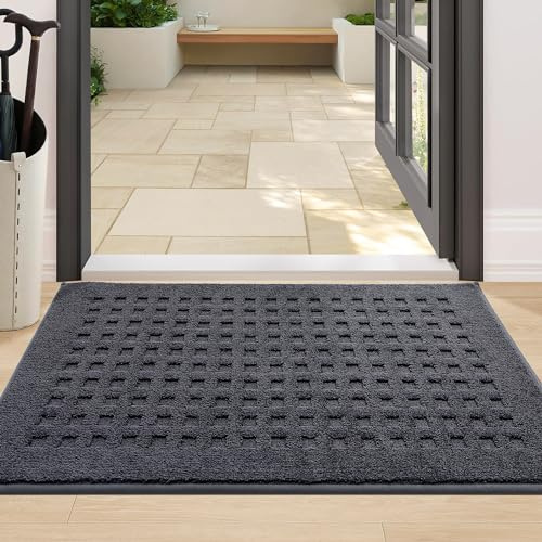 BEQHAUSE Fussmatte Innen, waschbar Fußmatte Innen, rutschfeste Schmutzfangmatte 60x90cm, Teppich Eingangsbereich Innen für Hund, Innenbereich, Haustür, Flur, Dunkelgrau