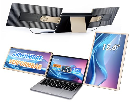 15.6'' Laptop Monitor Erweiterung, 120% sRGB Laptop Screen Extender with 235° Rotation, 1080P Laptop Screen Extension, Removable, Malleable, Plug & Play, Portable Monitor for Mac Windows Chrome
