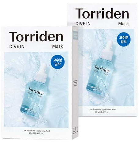 Torriden Dive-In lågmolekylär hyaluronsyra ansiktsmask 27 ml – fuktgivande, hudallegenererande – K-Beauty – 10-pack