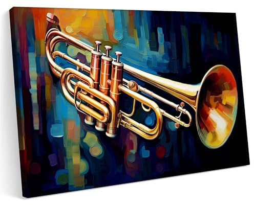 Printonia Leinwandbild m Bild auf Leinwand 70x50 Trompeten Trompeten Musik Abstrakte Kunst Klang