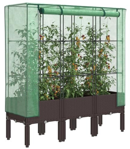Xichuzi Hochbeet mit Gewächshaus-Aufsatz Rattan-Optik 120x40x140 cm, Palettenrahmen, Hochteich, Gemüsebeet, Kräuterregal Balkon, Blumenbeet, Kräuterspirale, Tomatenbeet, Pflanzhochbeet - 4015806